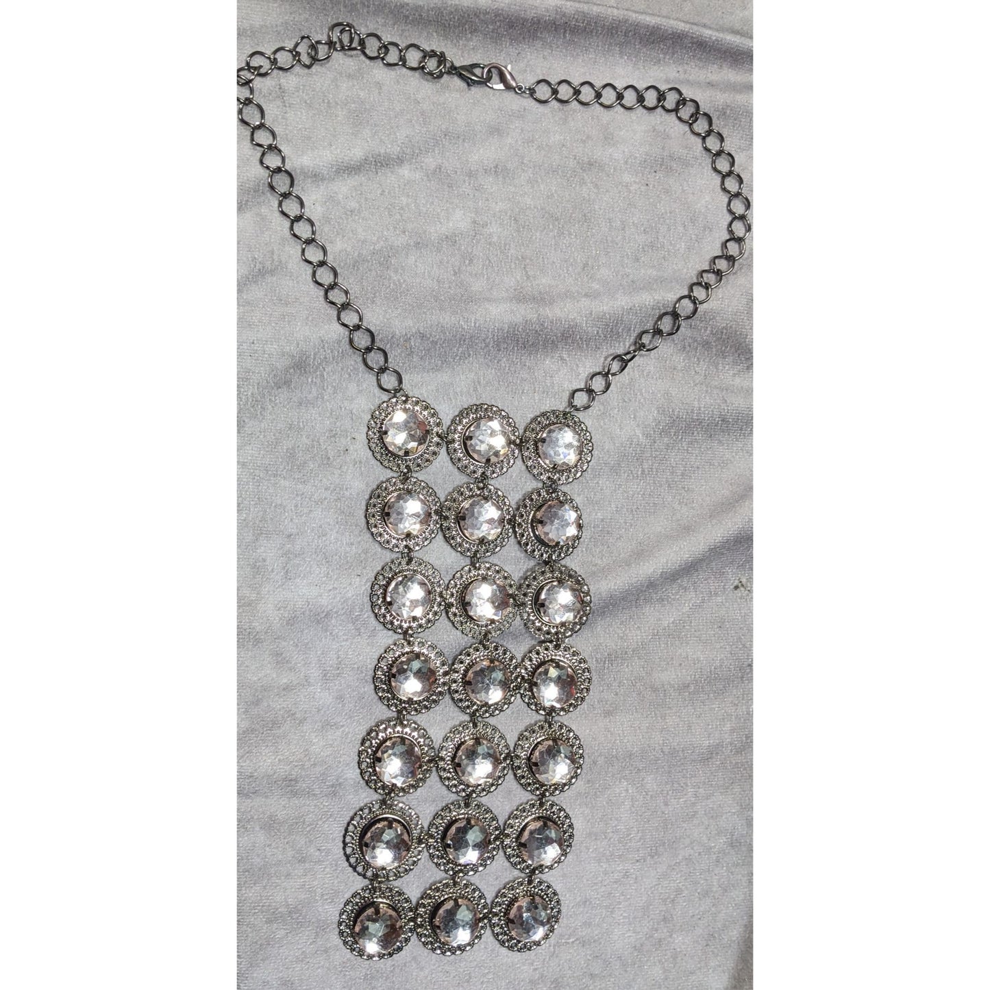 Elegant Glam Lightweight Gemmed Silver Tone Statement Necklace