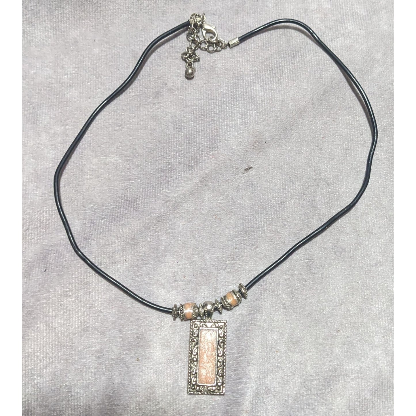 Vintage Boho Pendant Necklace With Pink Enamel