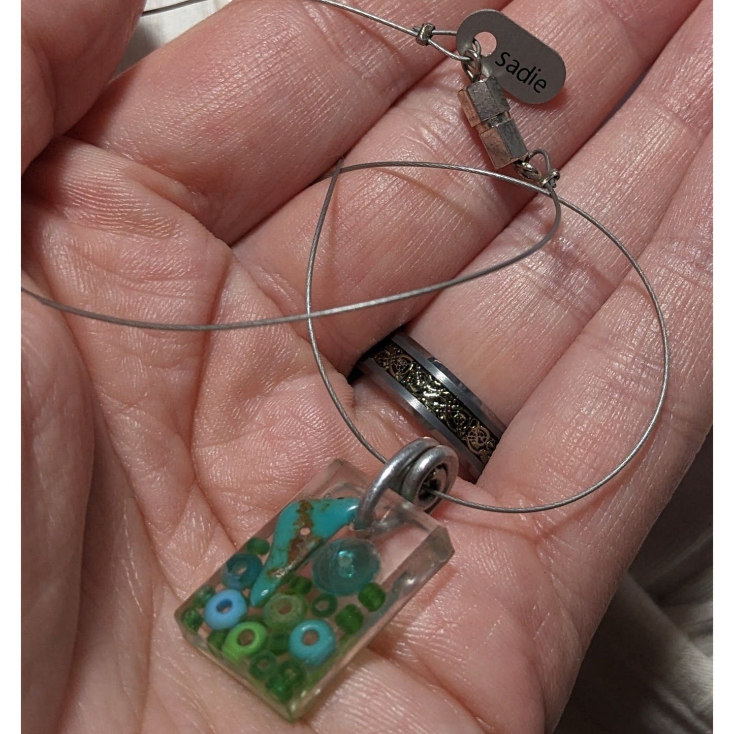 Sadie Blue Green Beaded Pendant Necklace