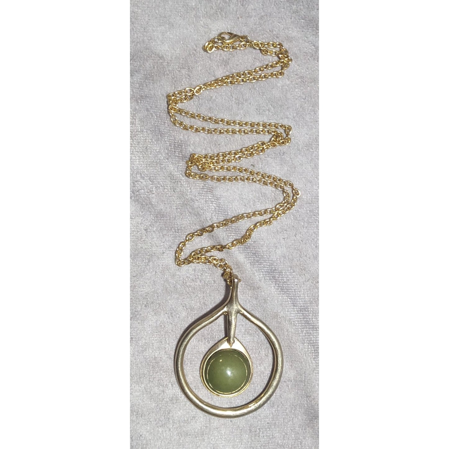 Vintage Modernist Pendant Necklace With Green Stone