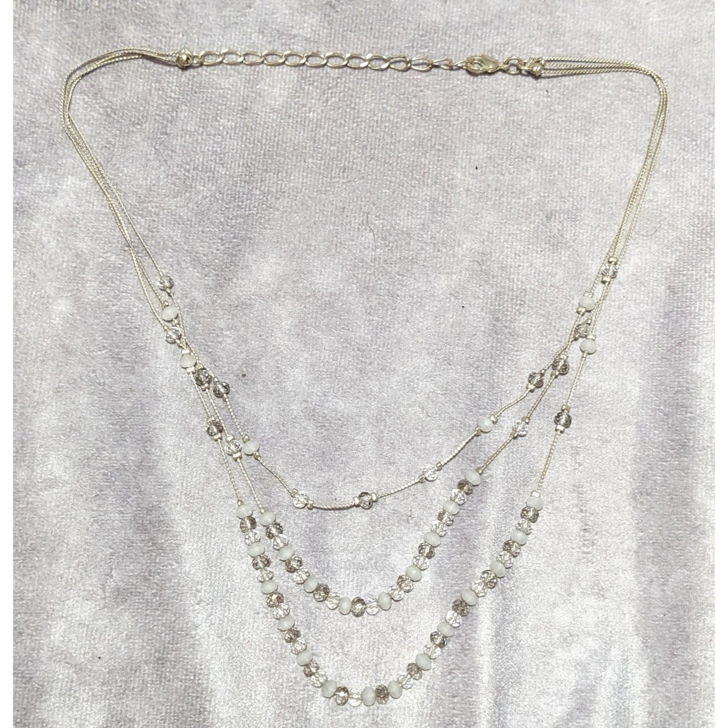 Multilayer Clear And White Glass Beaded Necklace