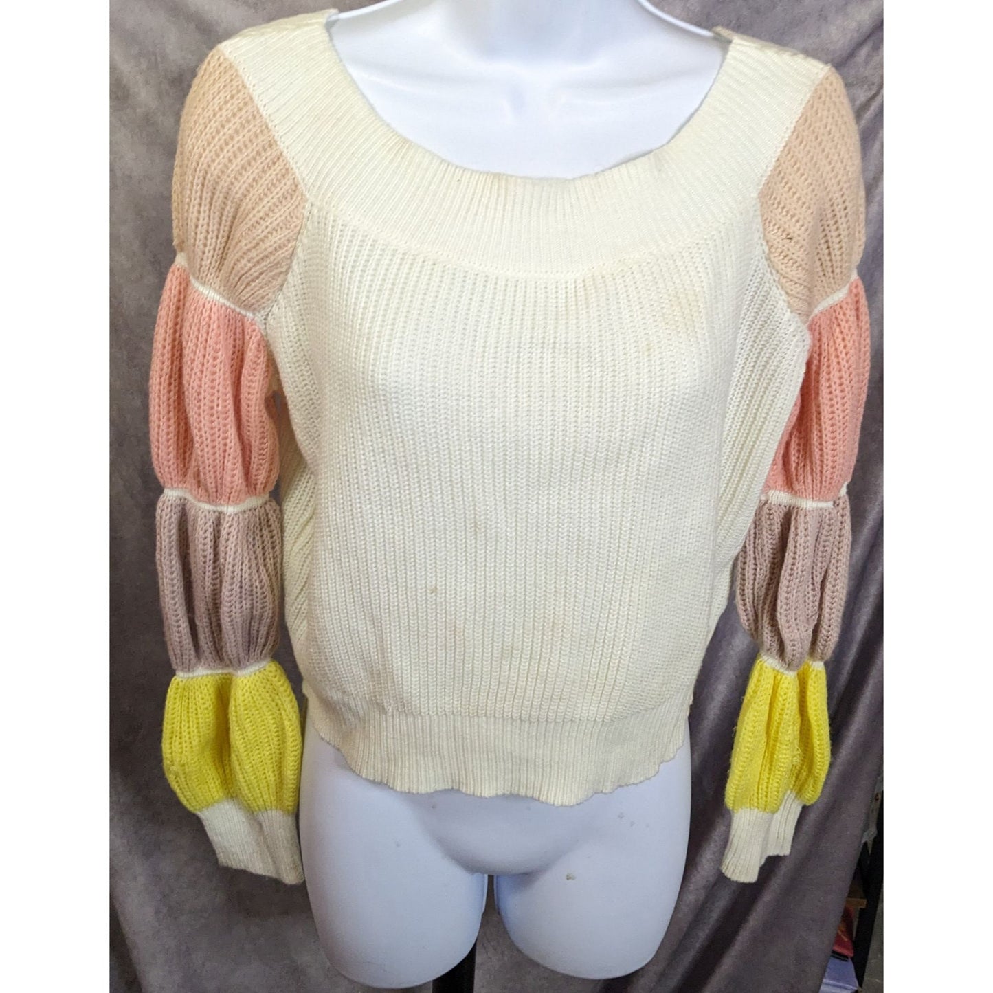 Rainbow Poofy Sleeve Abstract Sweater