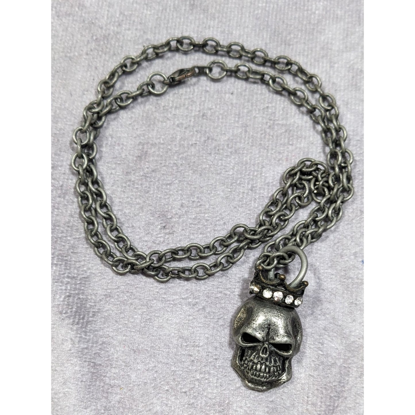 Gothic Punk Skull With Rhinestone Crown Pendant Necklace