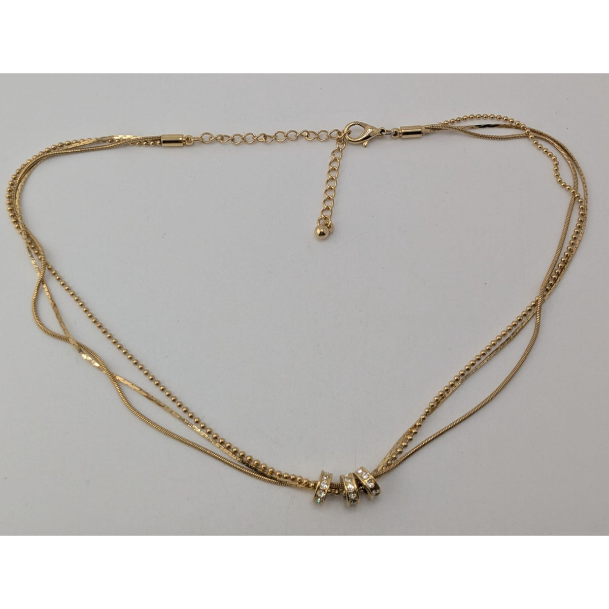 Glam Layered Gold Tone Chain Rhinestone Necklace Multi Strand Minimalist Y2K