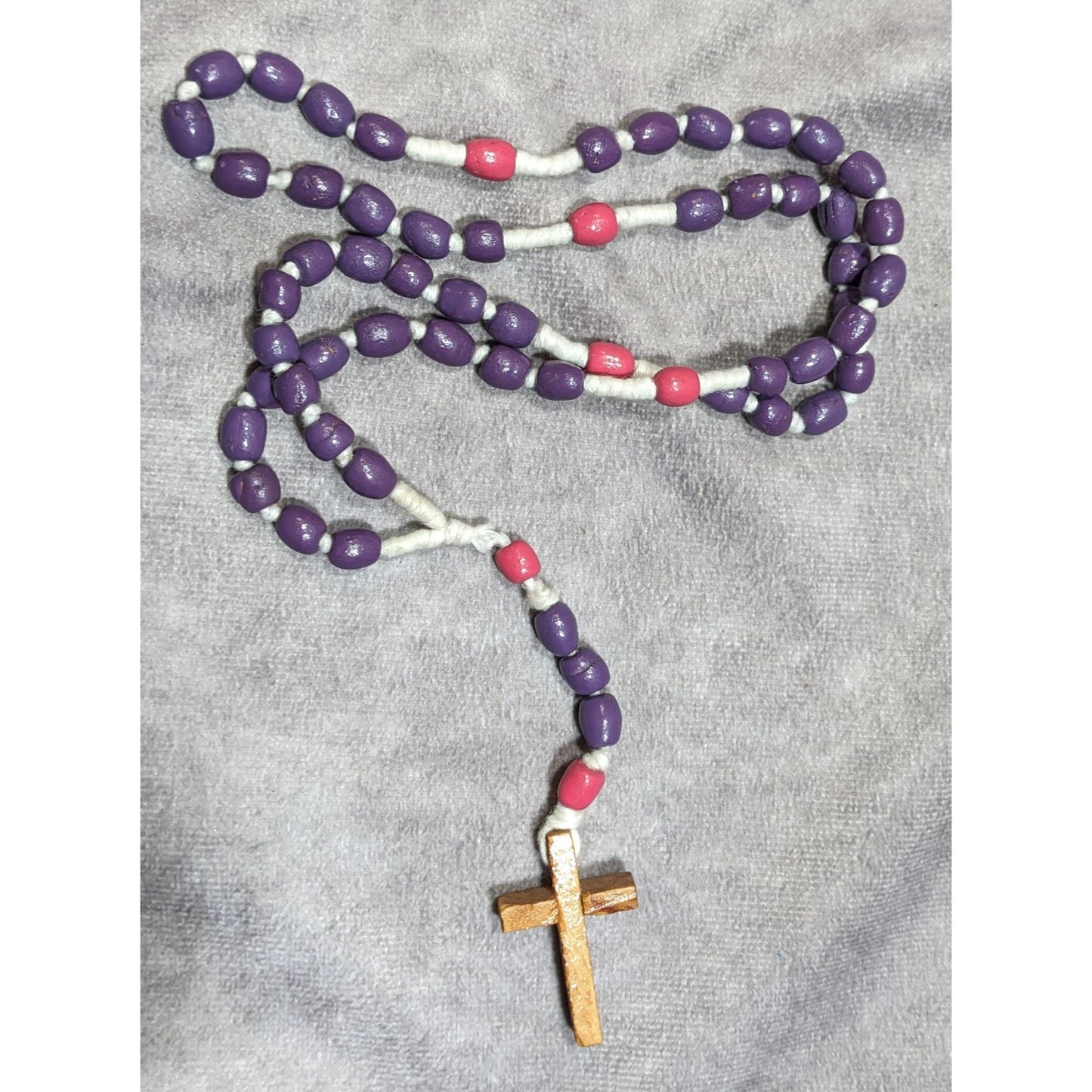 Handmade Pink And Purple Beaded Wooden Cross Necklace