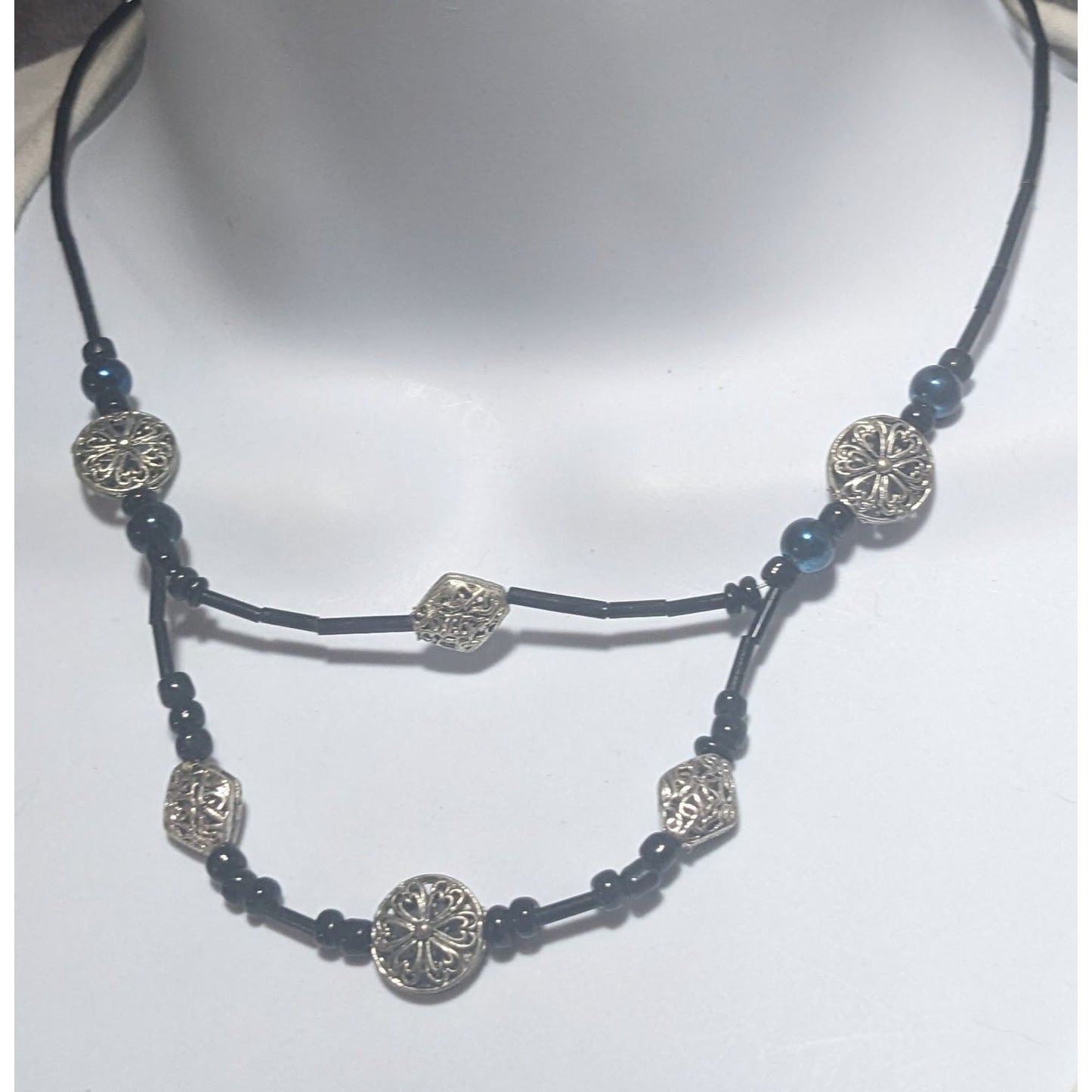Black And Silver Beaded Necklace