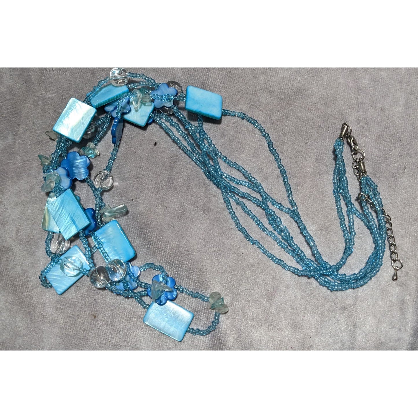 Blue Glass Shell Floral Beaded Necklace