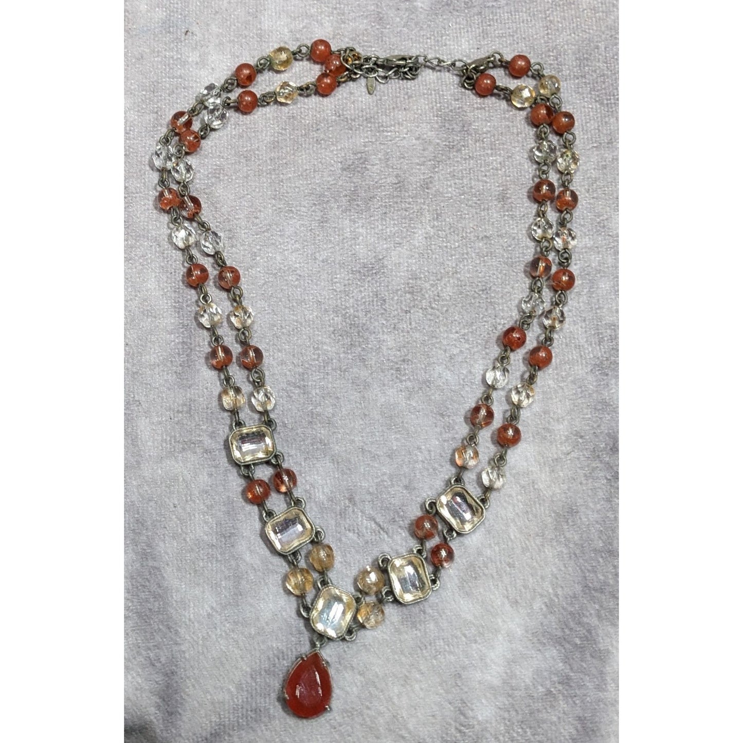 Vintage Avon 80s Clear And Brown Beaded Gemmed Necklace