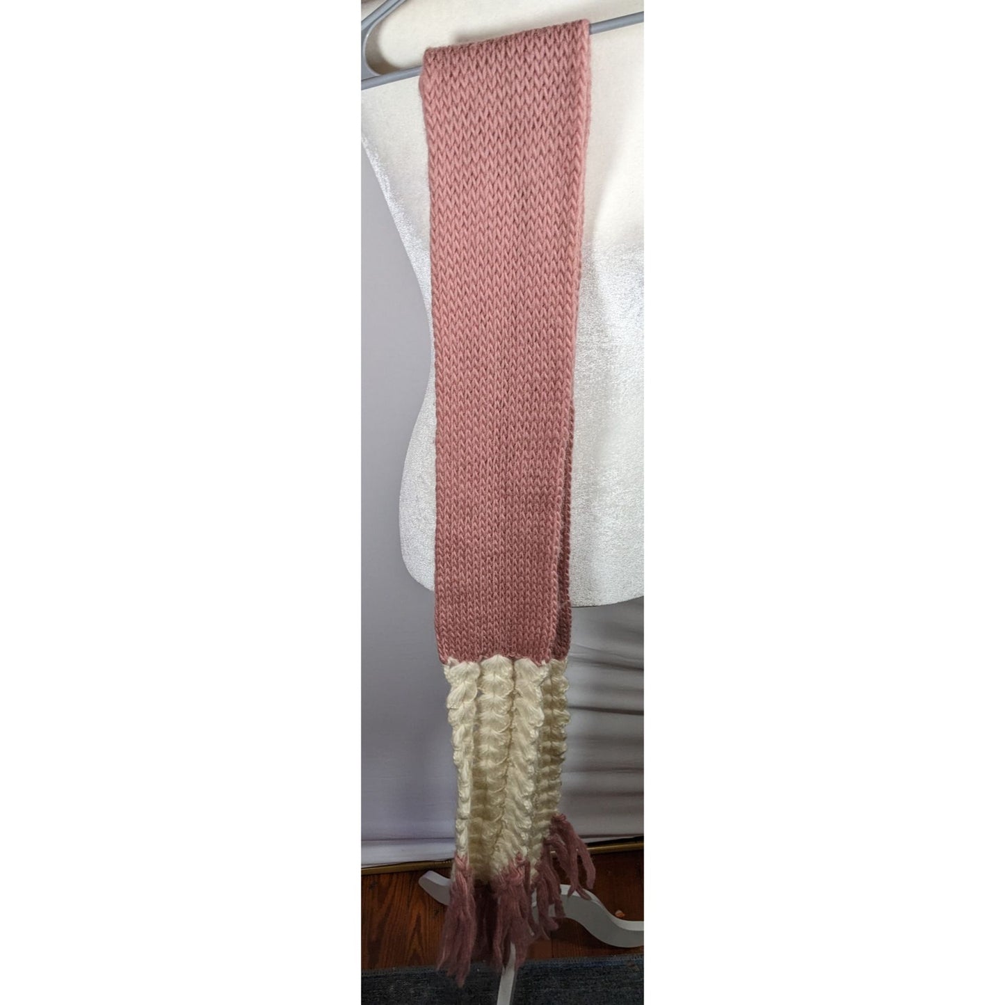 Vintage Handmade Victorian Rose Pink And Cream Scarf