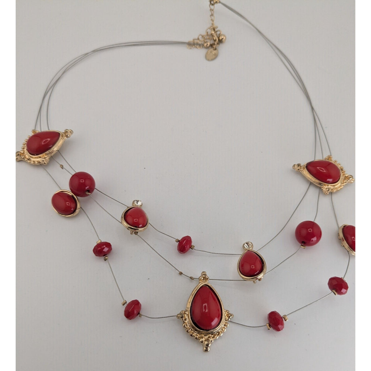 Boho Glam Statement Red Layered Necklace Charming Charlie Gold Tone