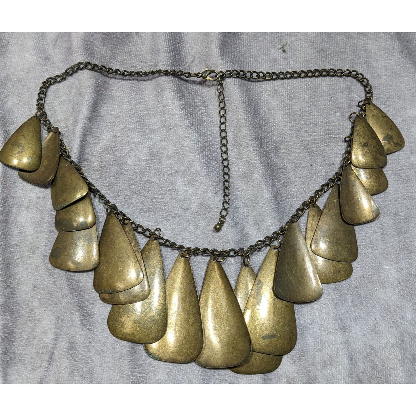 Vintage Brass Statement Necklace With Tiered Teardrop Charms