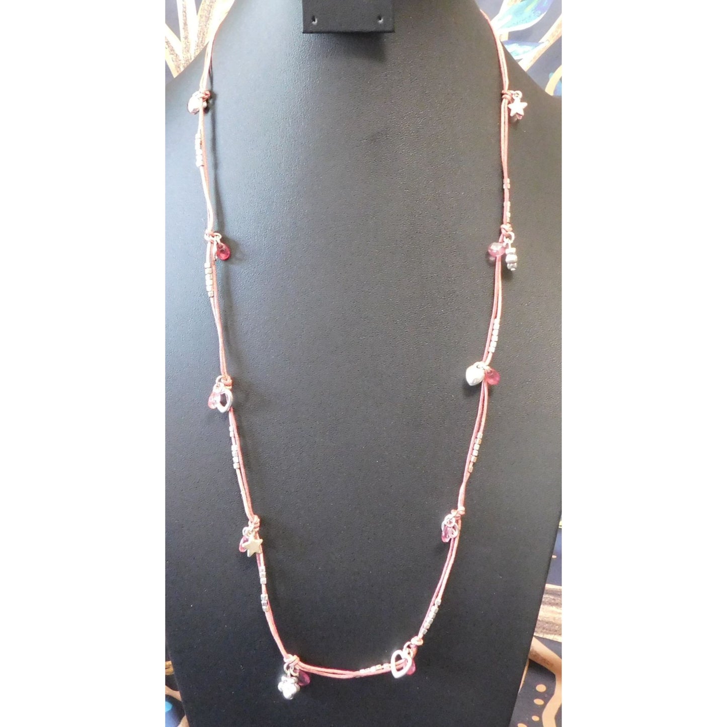 Aeropostale Preppy Pink And Silver Tone Charm Necklace