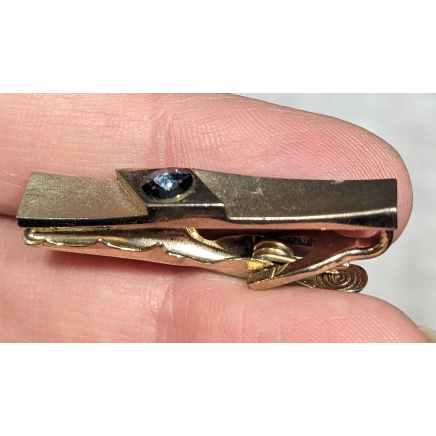 Vintage Foster Gold Tone Tie Clip With Grey Faceted Stone