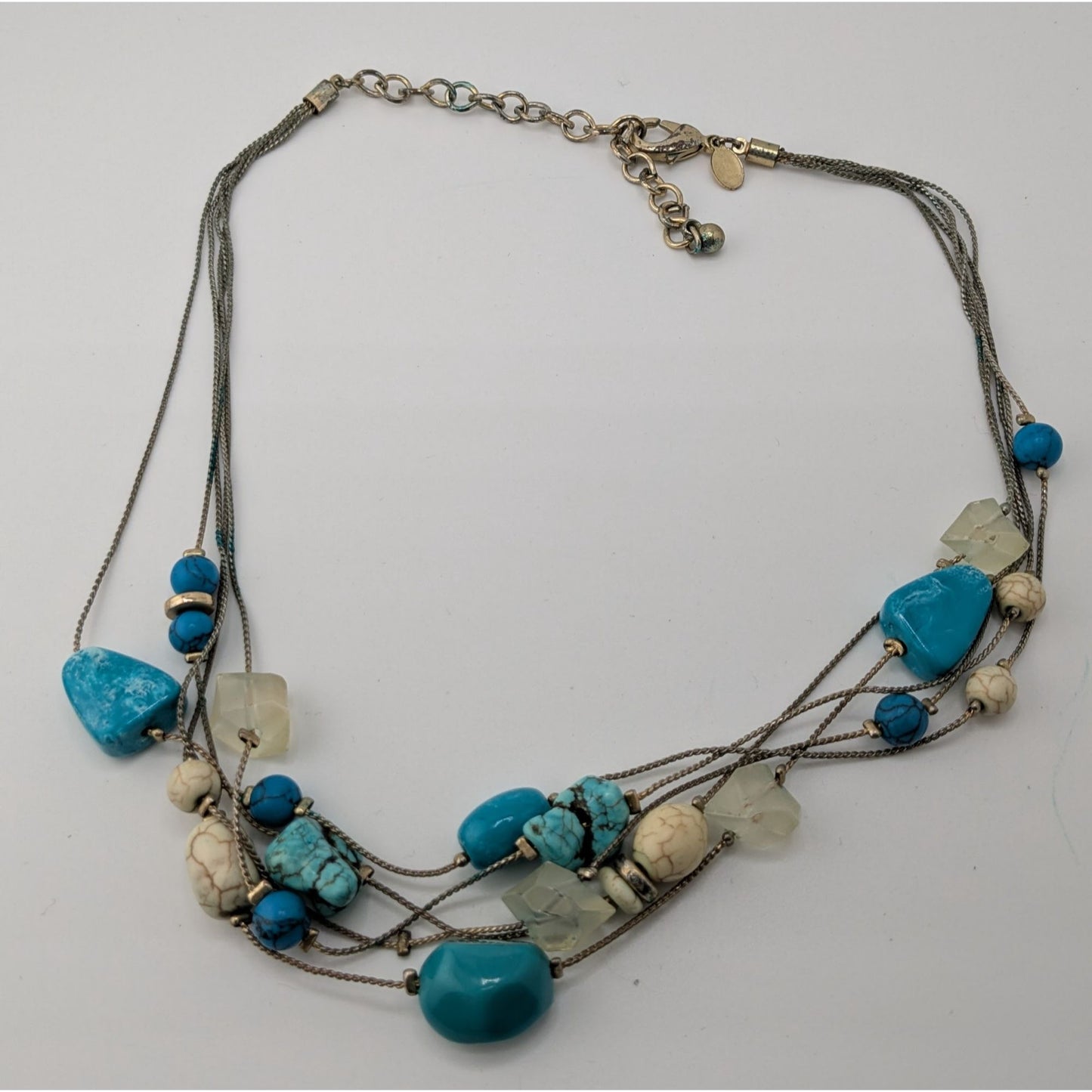 Vintage Chicos Bohemian Multistrand Turquoise & White Beaded Statement Necklace