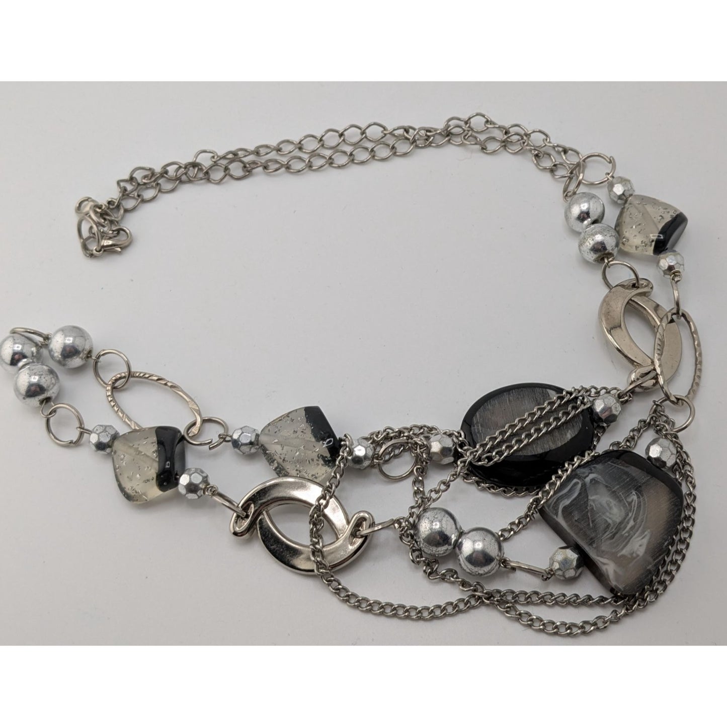 Y2K Glam Layered Station Necklace With Metal And Acrylic Beads