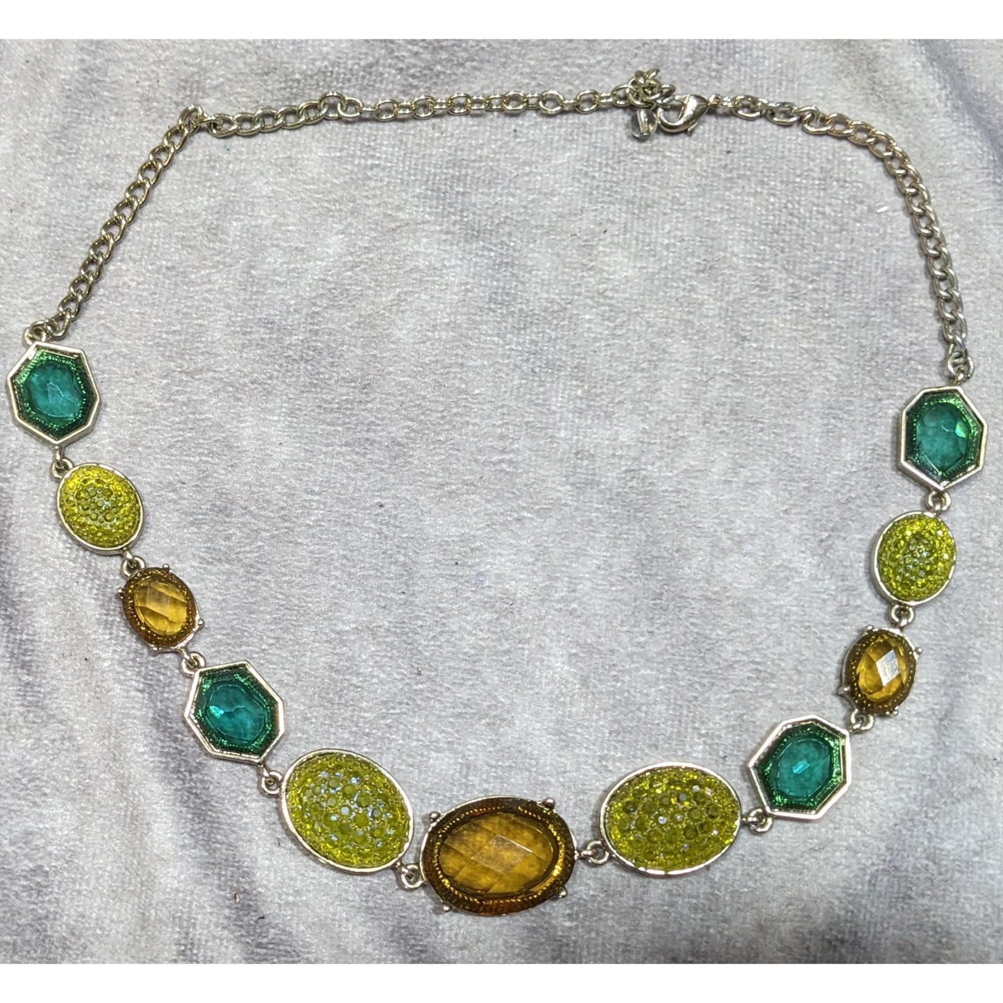 Vintage Green And Yellow Gemmed Statement Necklace
