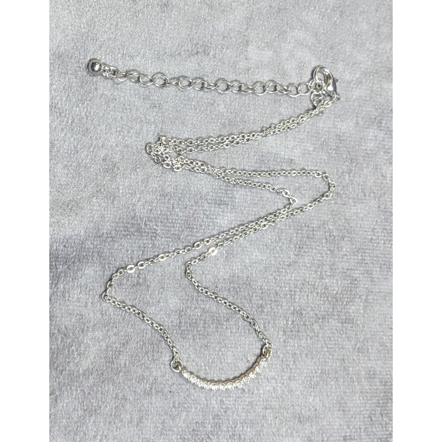 Minimalist Glam Curved Rhinestone Bar Silver Tone Necklace