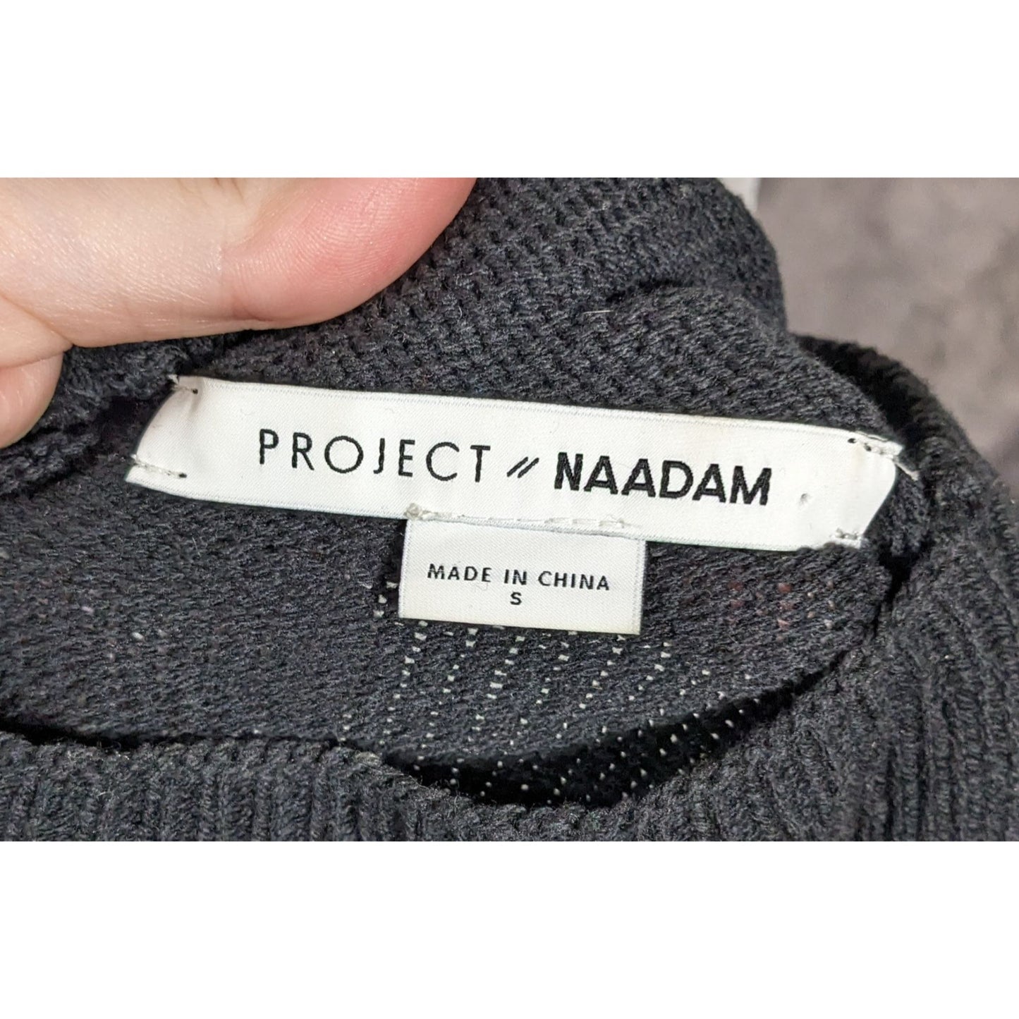 Project Naadam Mock Neck Black Ruffle Accent Cable Knit Sweater