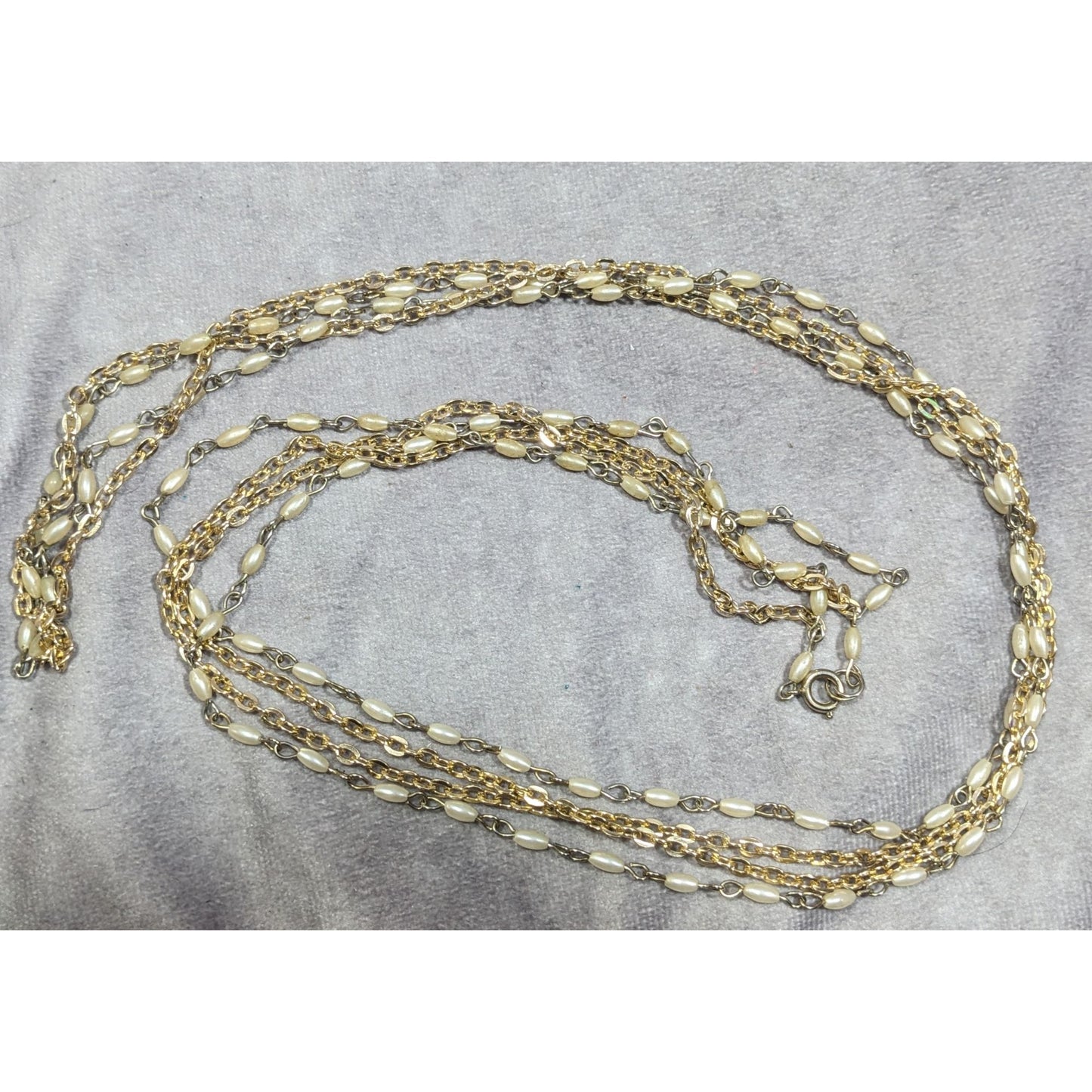 Elegant Hollywood Pearl Gold Tone Chain Double Layer Opera Necklace