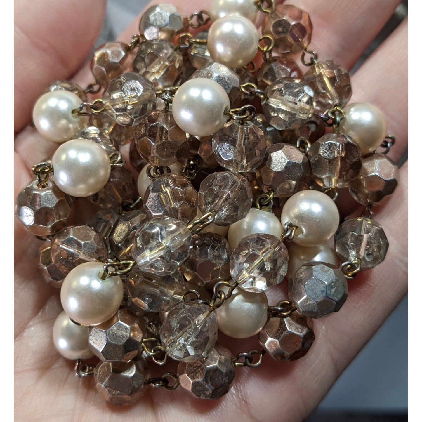 Vintage Elegant Glam Champagne Glass And Faux Pearl Beaded Necklace