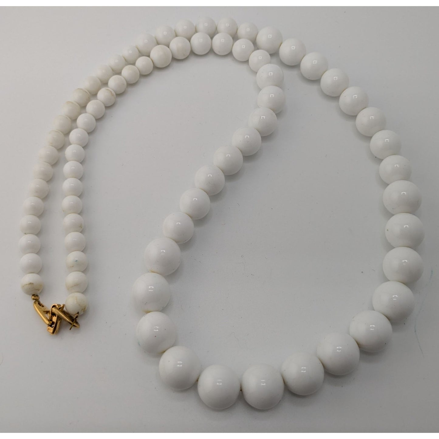 Vintage Napier White Beaded Necklace With Gold-Tone Clasp