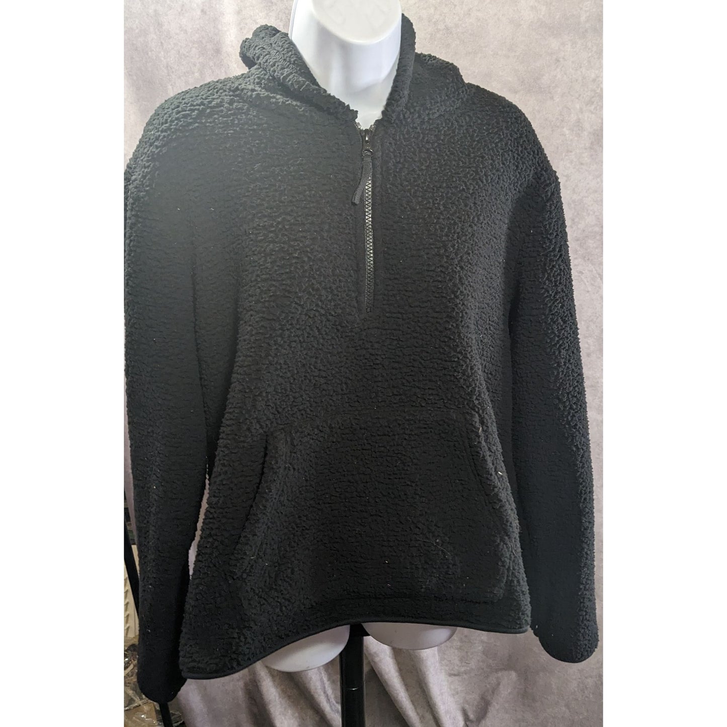 DSG Black Sherpa Hoodie Pullover XL With Kangaroo Pocket & Half-Zip