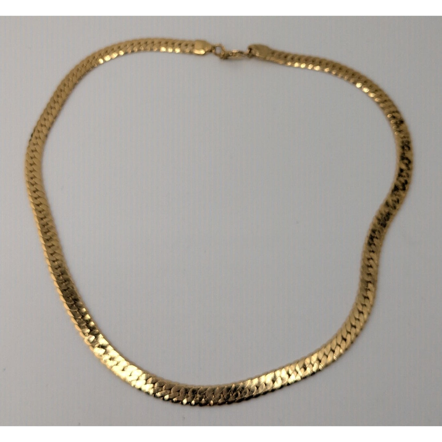 Vintage Korean Gold Plated Herringbone Chain Necklace Gold Tone Mid Century Classic
