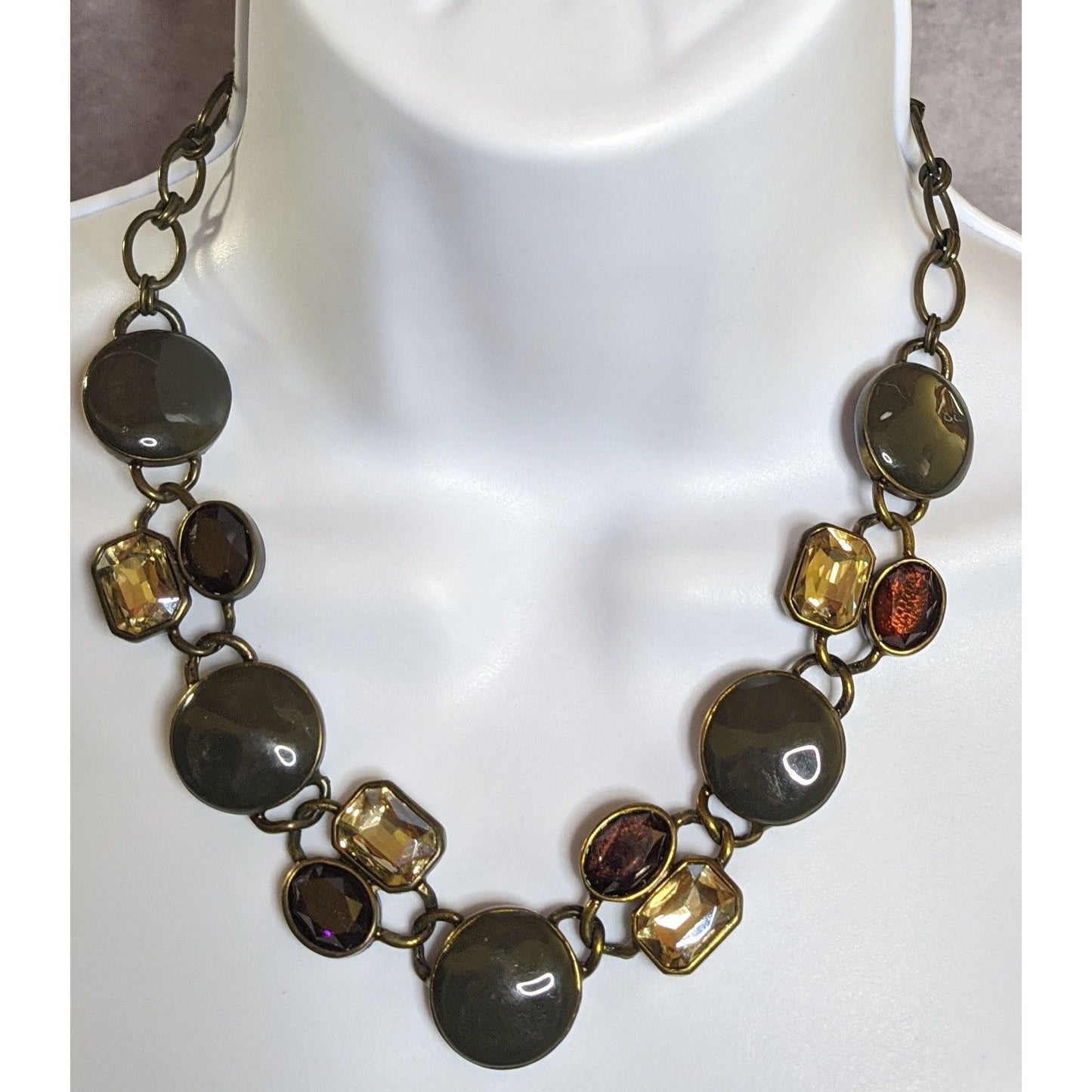 The Limited Statement Necklace With Earth-Tone Gemstones & Antique Brass Finish