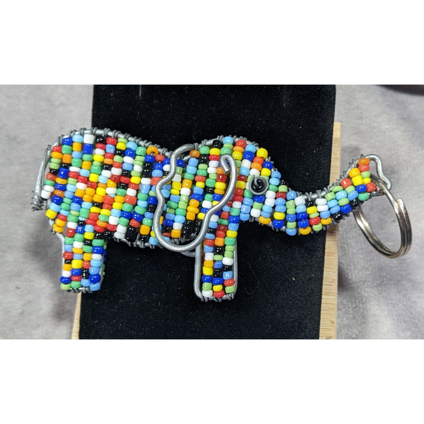 African Beaded Rainbow Elephant Shaped Keychain