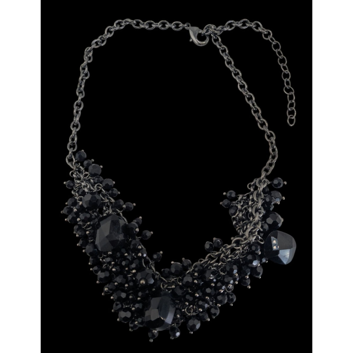 Gothic Vampire Glam Black Beaded Cluster Statement Necklace