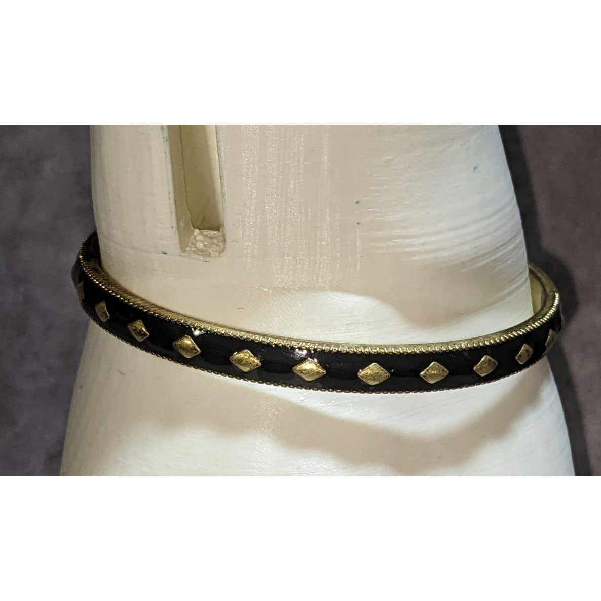 Boho Glam Lia Sophia Gray Enamel Gold Tone Diamond Motif Bangle Bracelet