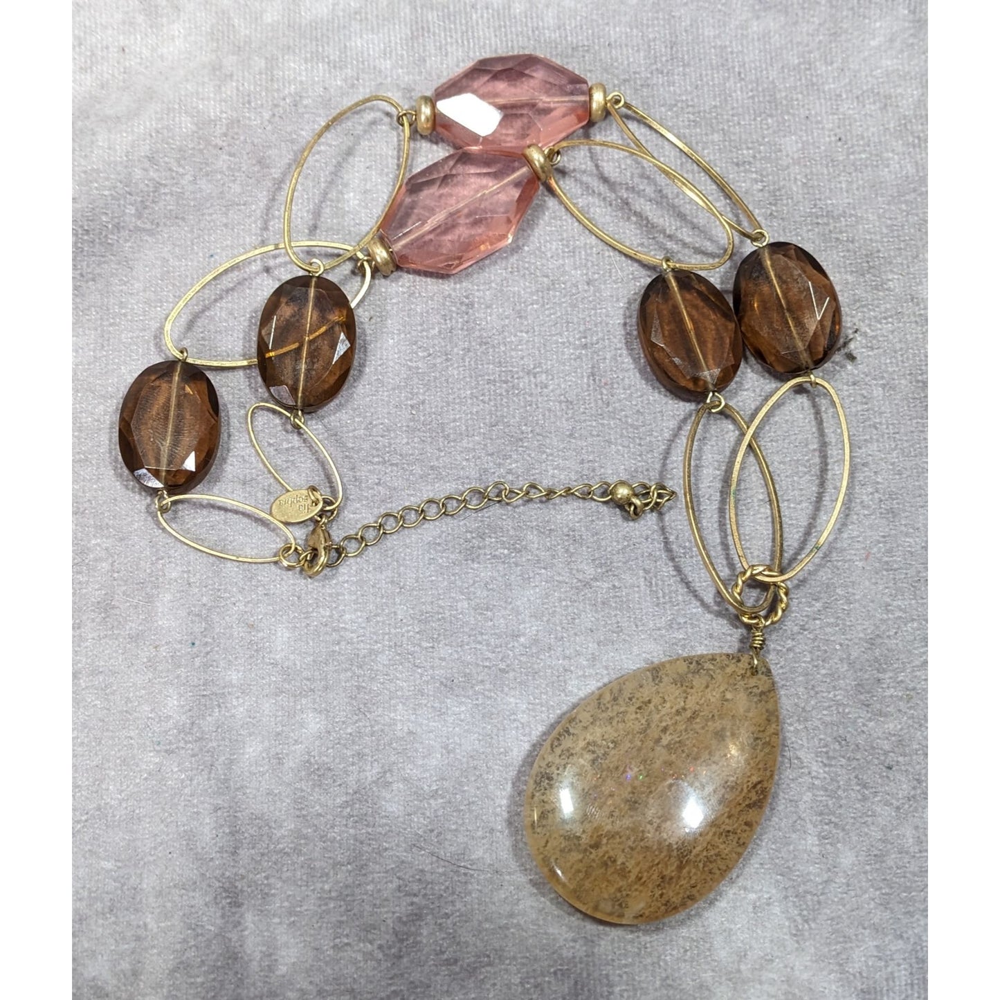 Lia Sophia Mossy Agate Teardrop Pendant Necklace