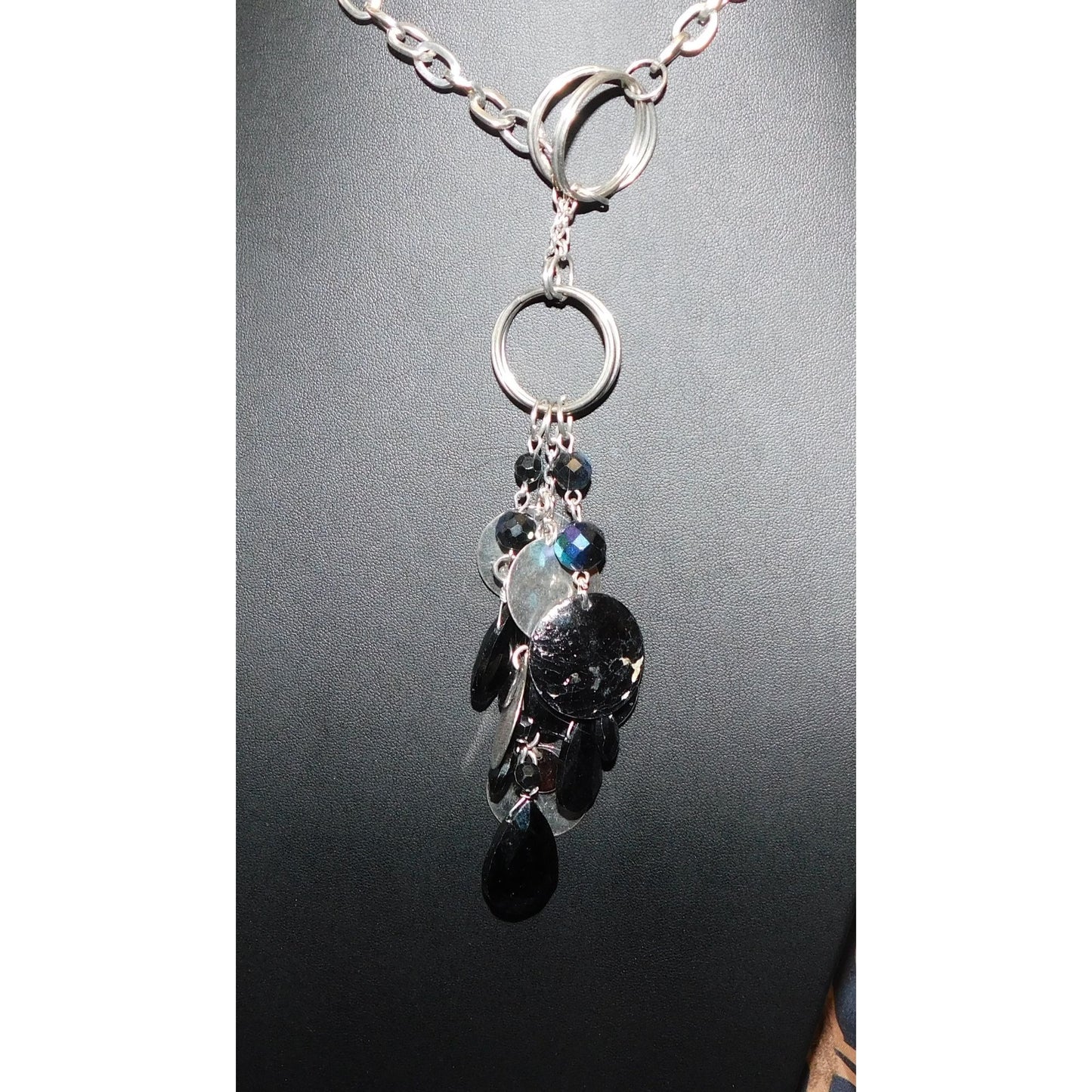 Guess Black And Silver Tone Dangling Charm Pendant Necklace