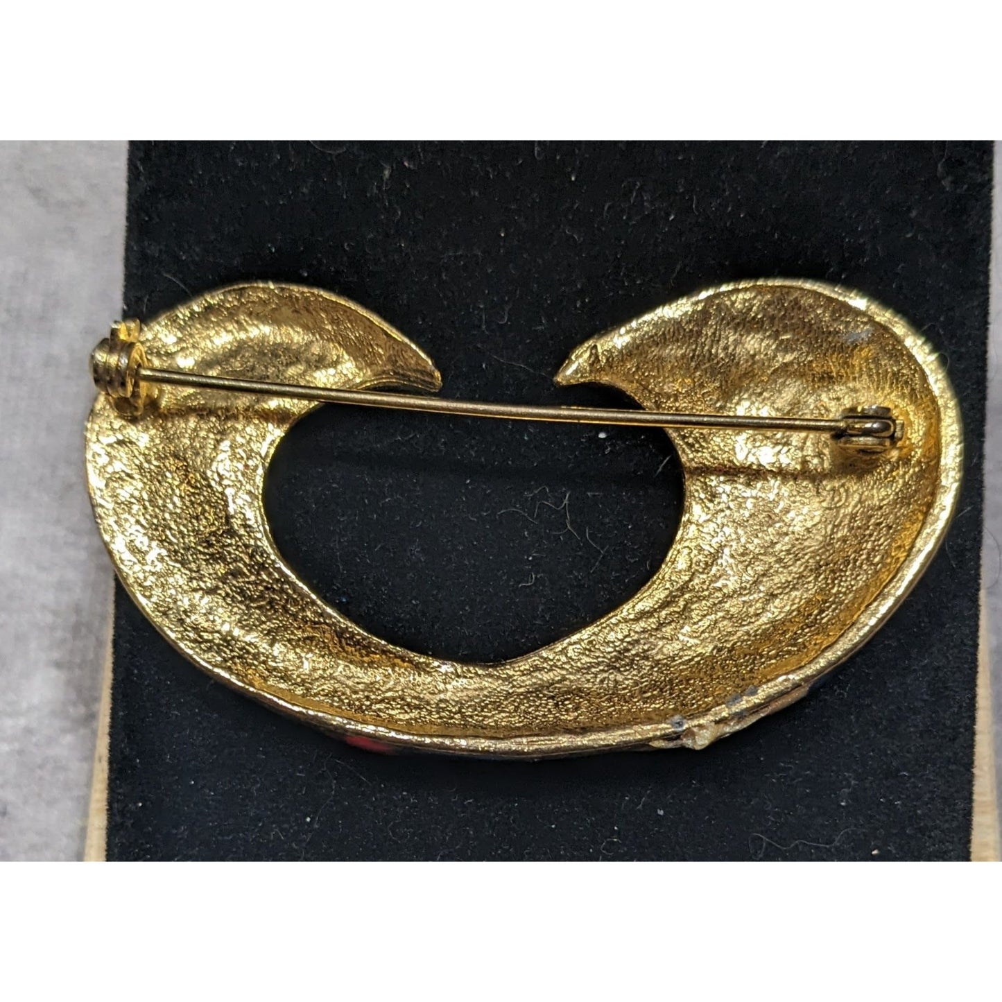 Vintage Red Blue And Gold Tone Enamel Swirl Brooch