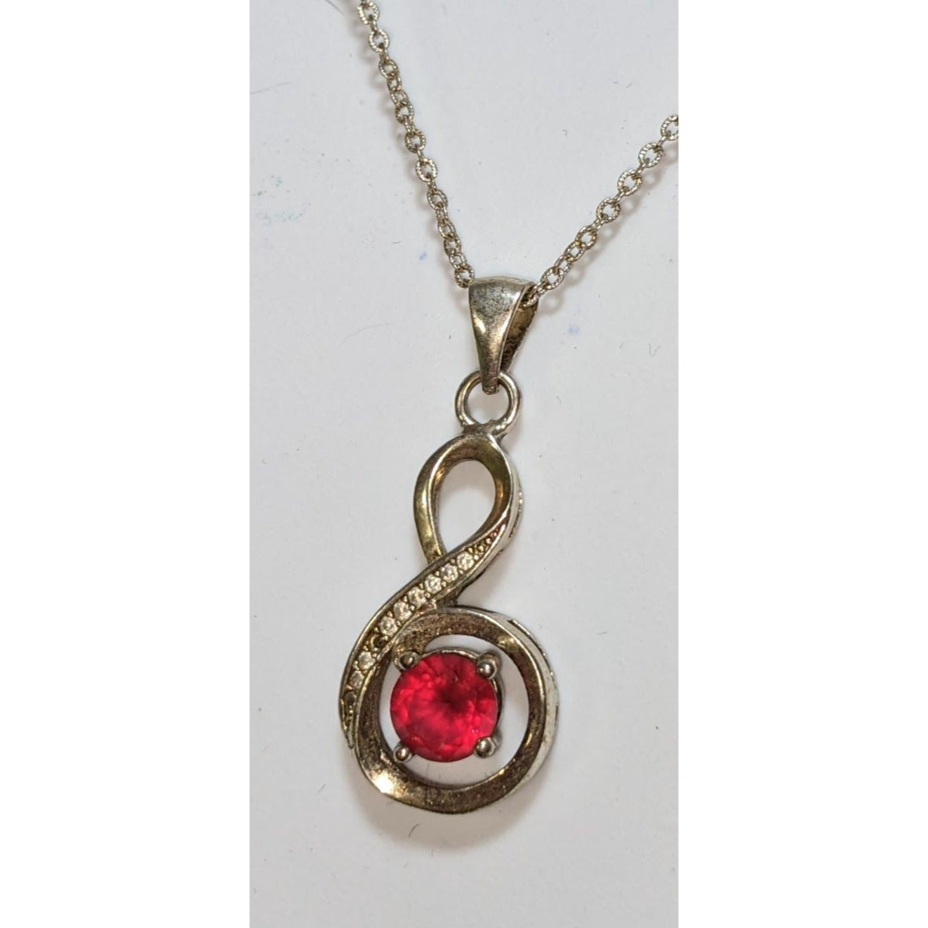 Disney Infinity Pendant Necklace With Red Gemstone & Chain