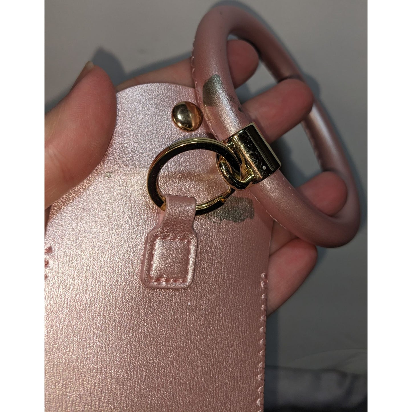 Metallic Pink Bracelet Keychain Wristlet with Snap Pouch Trendy Hands Free Key Ring