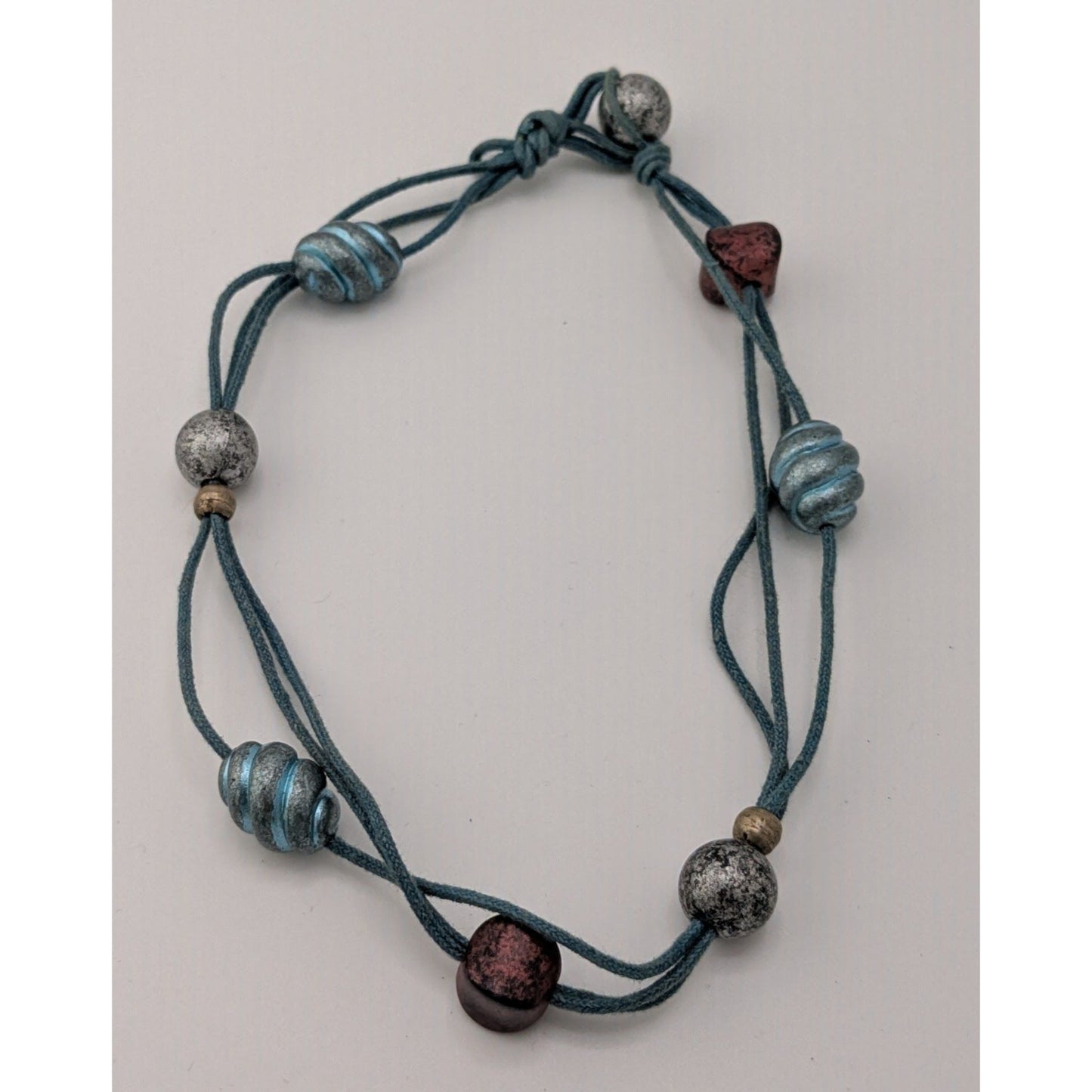 Festival Bohemian Beaded Choker With Multicolor Beads On Blue Cord