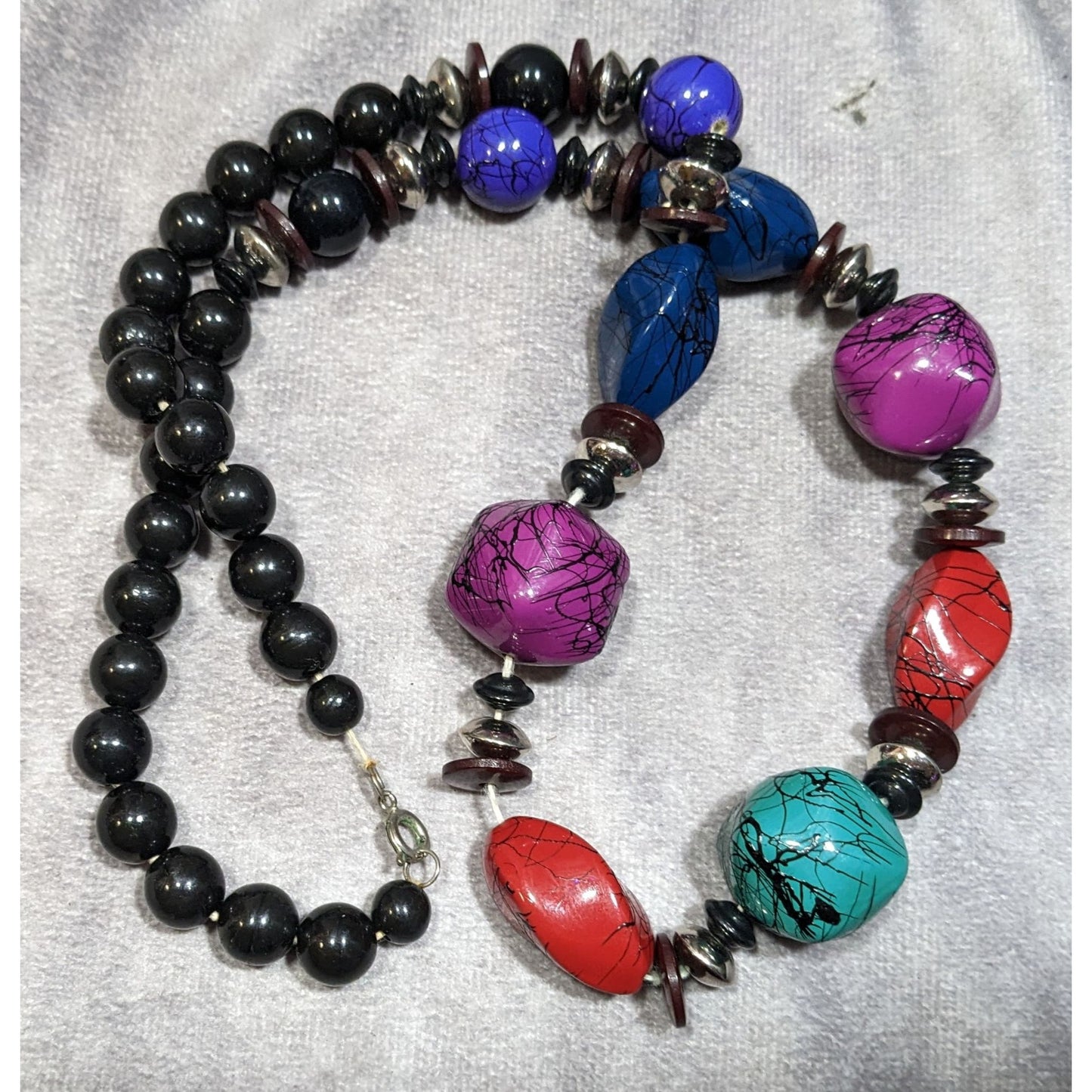 Vintage 90s Rainbow And Black Paint Splatter Beaded Necklace