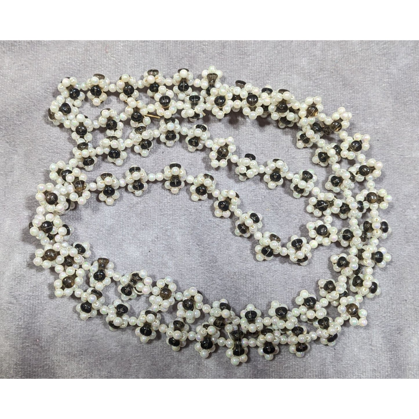 Handmade Floral Black And White Beaded Necklace