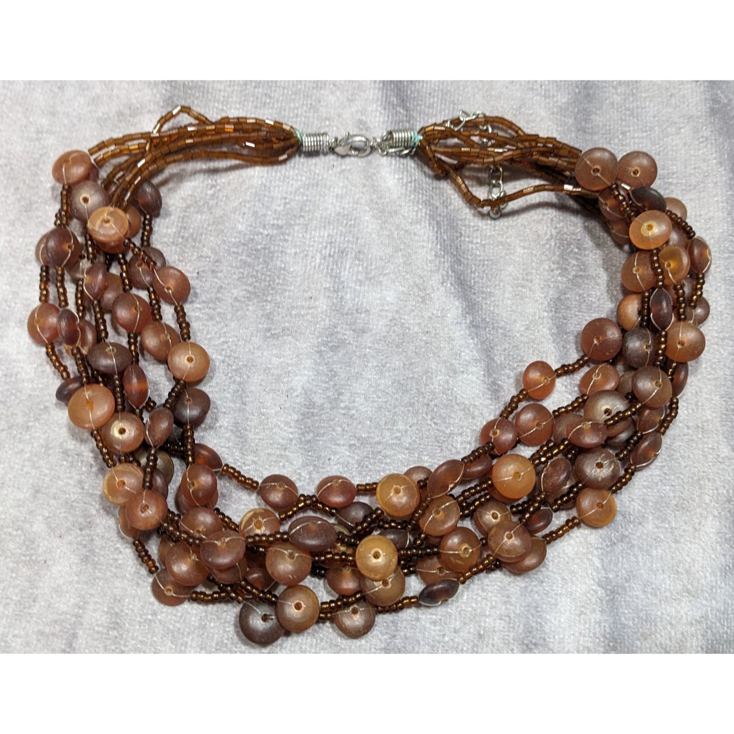 Vintage Retro Multi-Strand Beaded Necklace With Brown Glass & Acrylic Beads