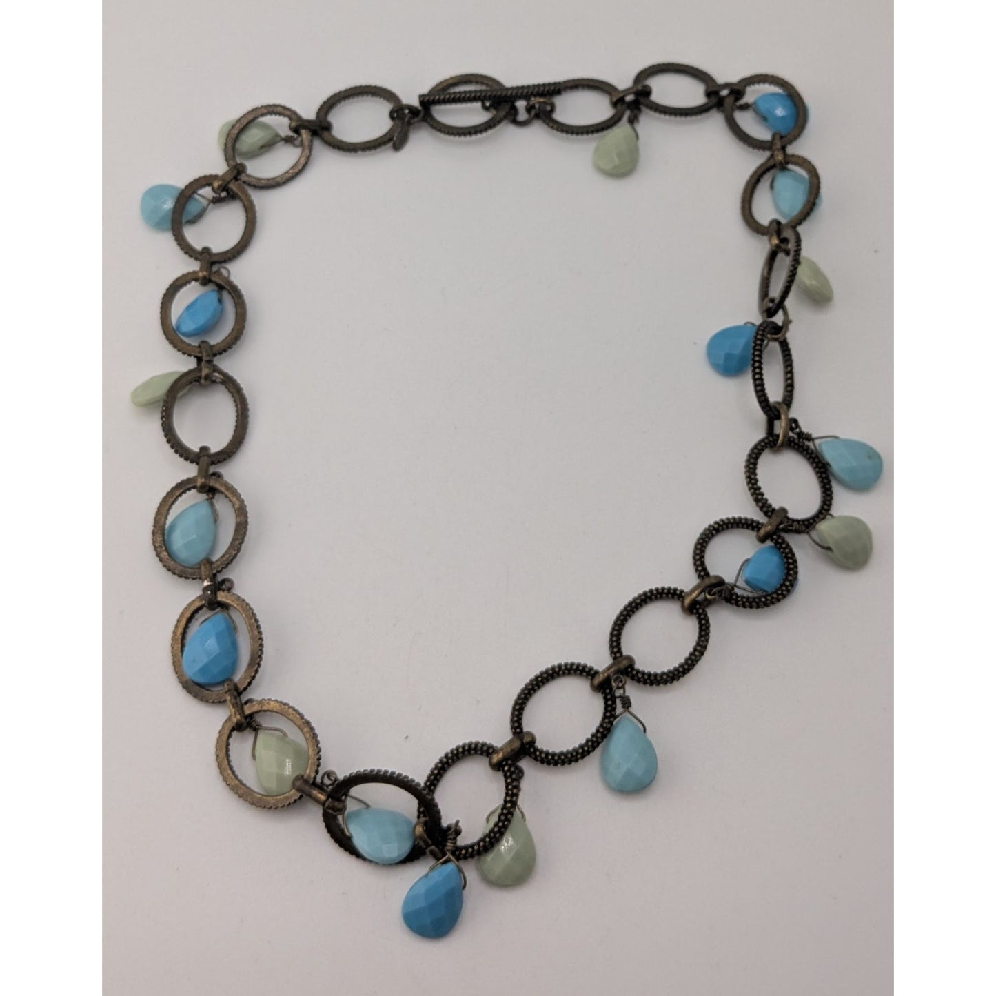 Boho Aqua Vintage Premier Designs Teardrop Fringe Circle Link Necklace