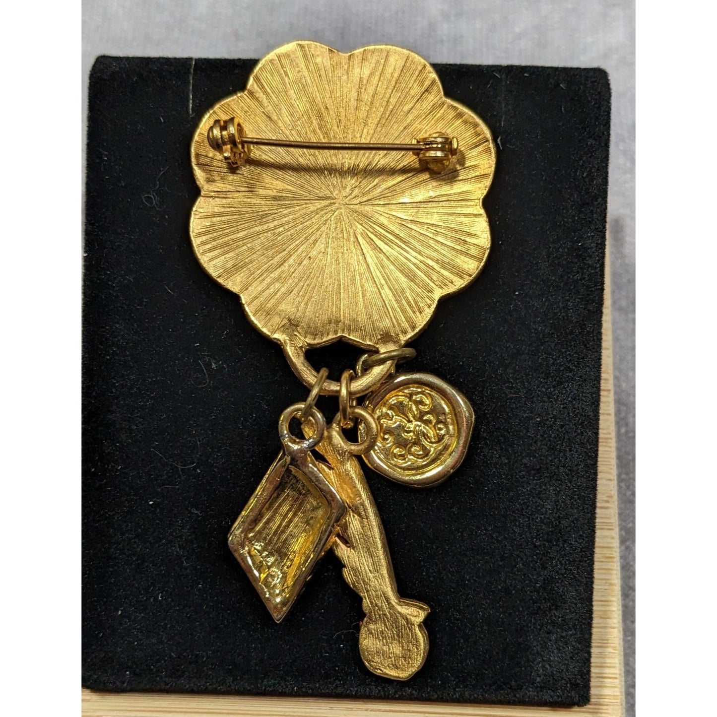 Vintage Poetry Love Gold Tone Brooch With Charms