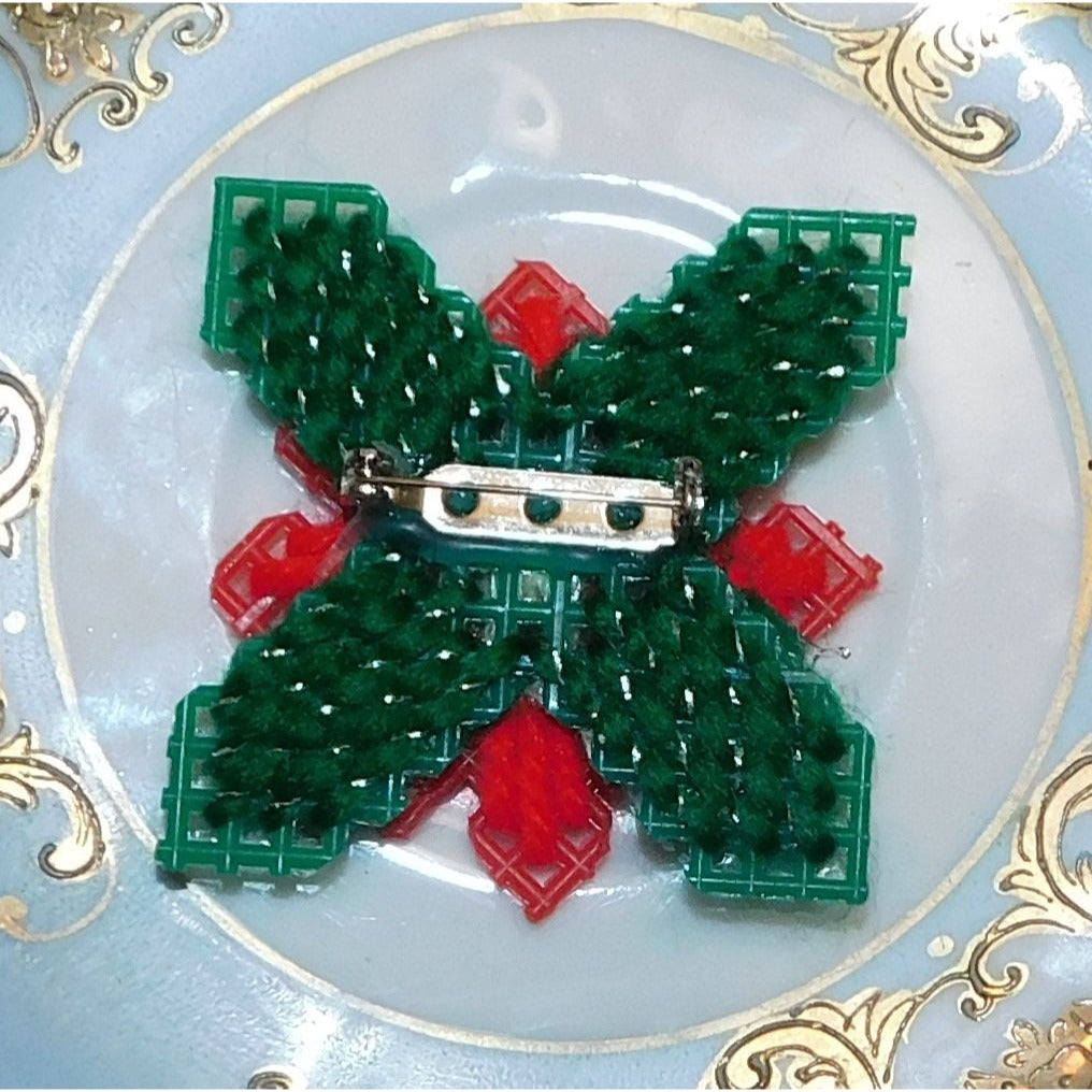 Handmade Poinsettia Brooch Yarn Woven Plastic Mesh