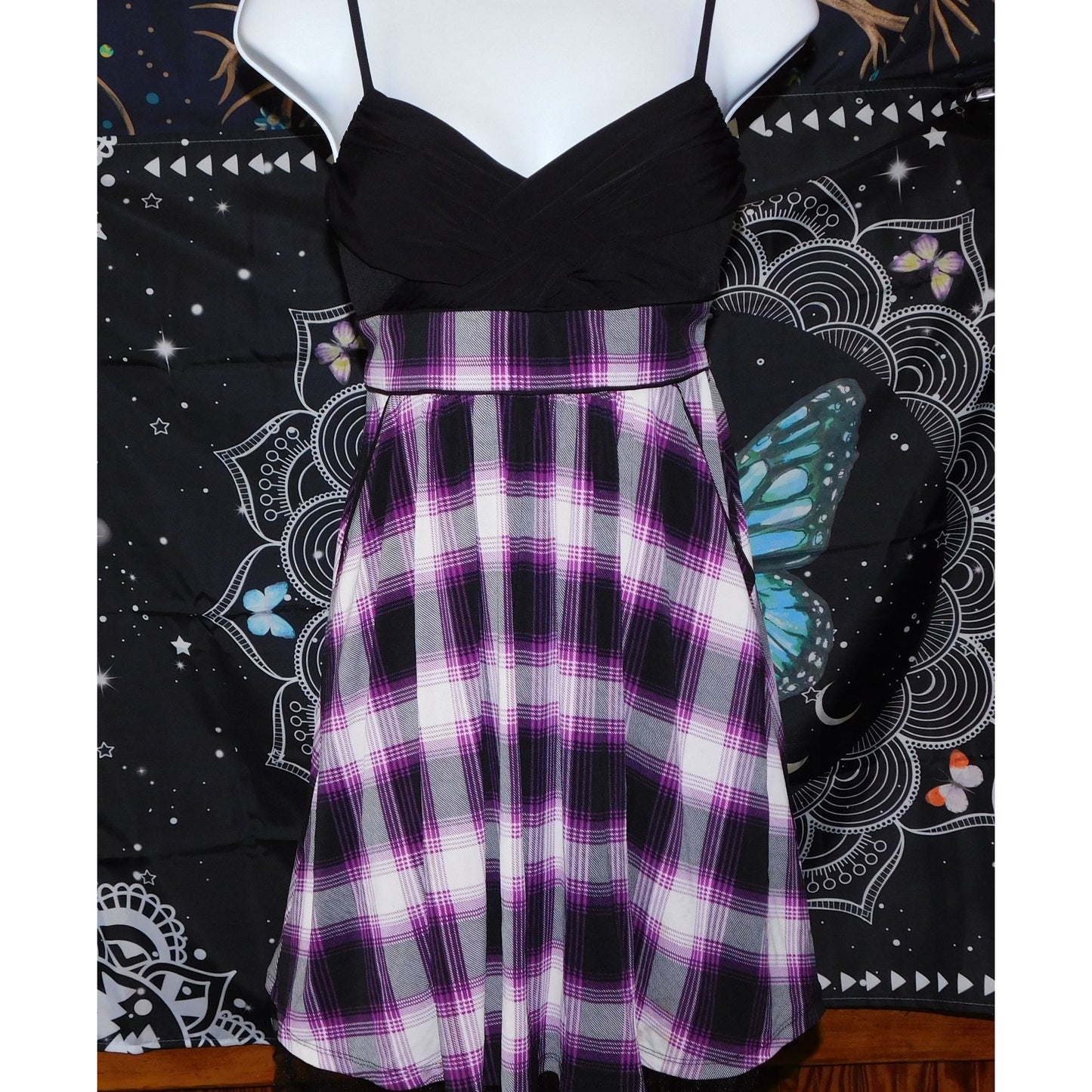 City Studio Gothic Purple And Black Plaid Mini Dress