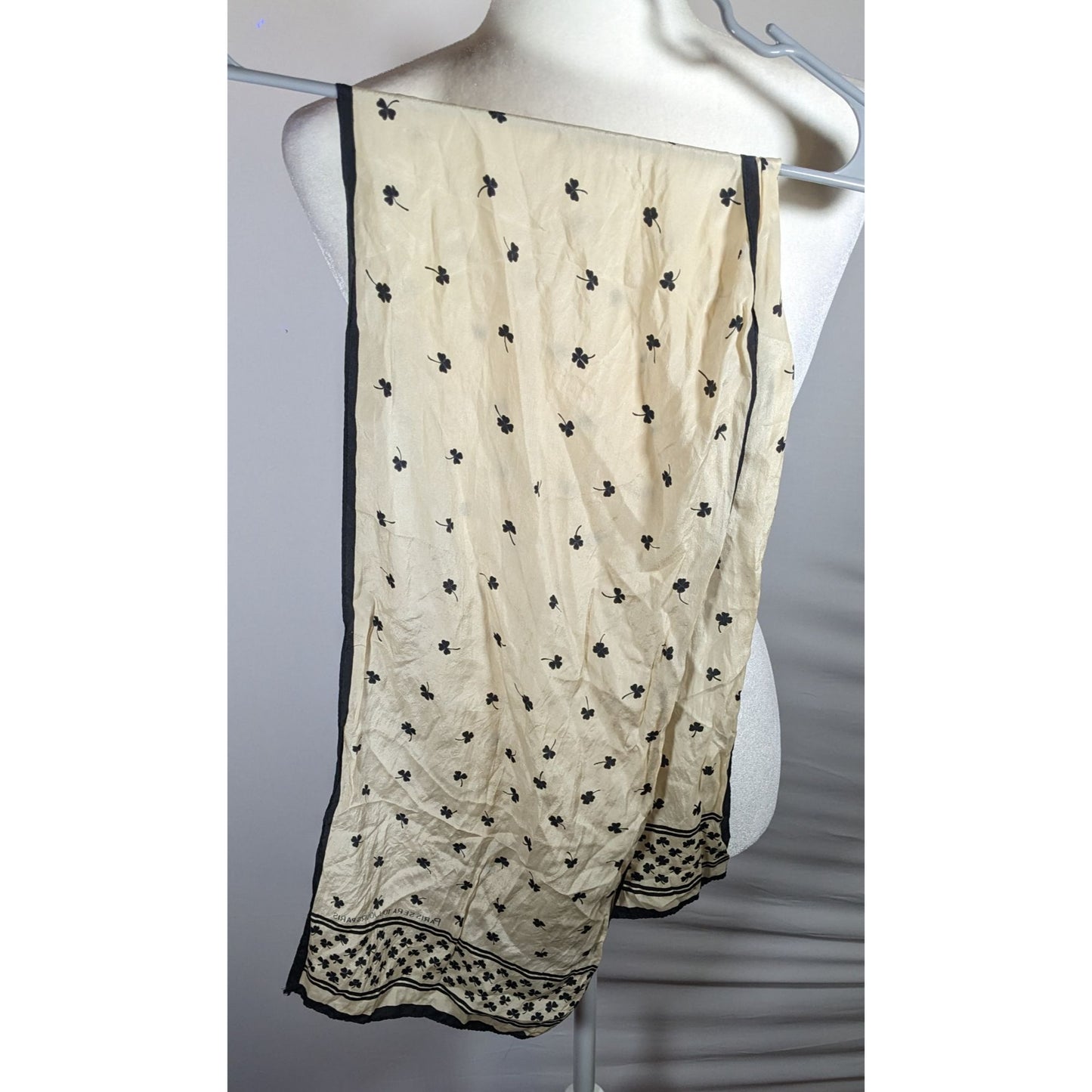 Vintage Shamrock Paris Sera Toujours Paris Silk Black And White Scarf