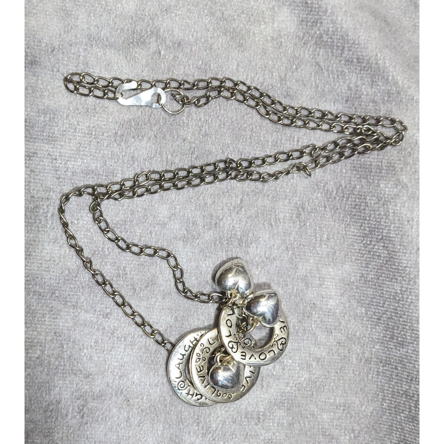 Live Laugh Love Ring And Heart Charm Silver Tone Necklace