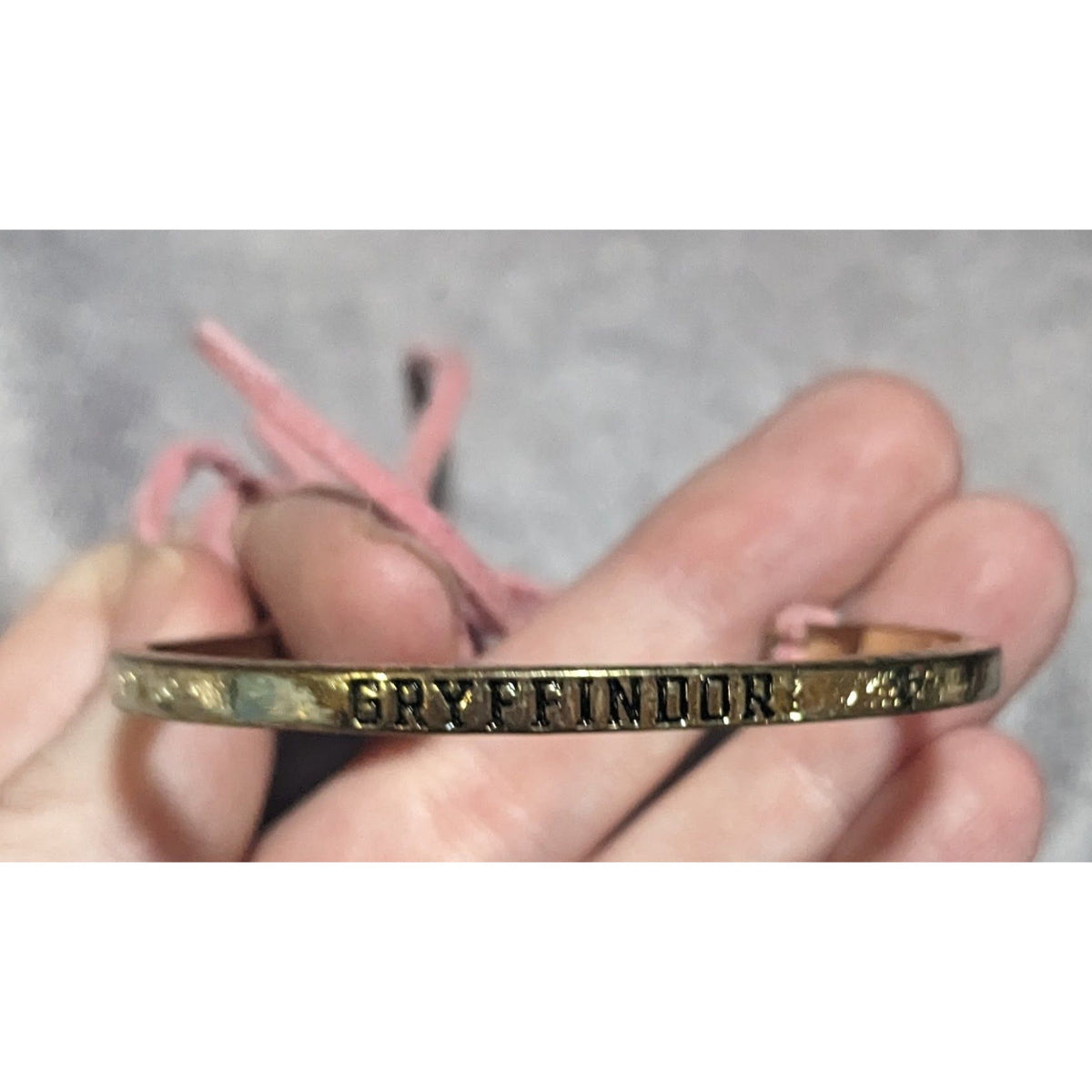 Y2K Fandom Preppy Gryffindor Gold Tone Pink Suede Tie Bangle Bracelet