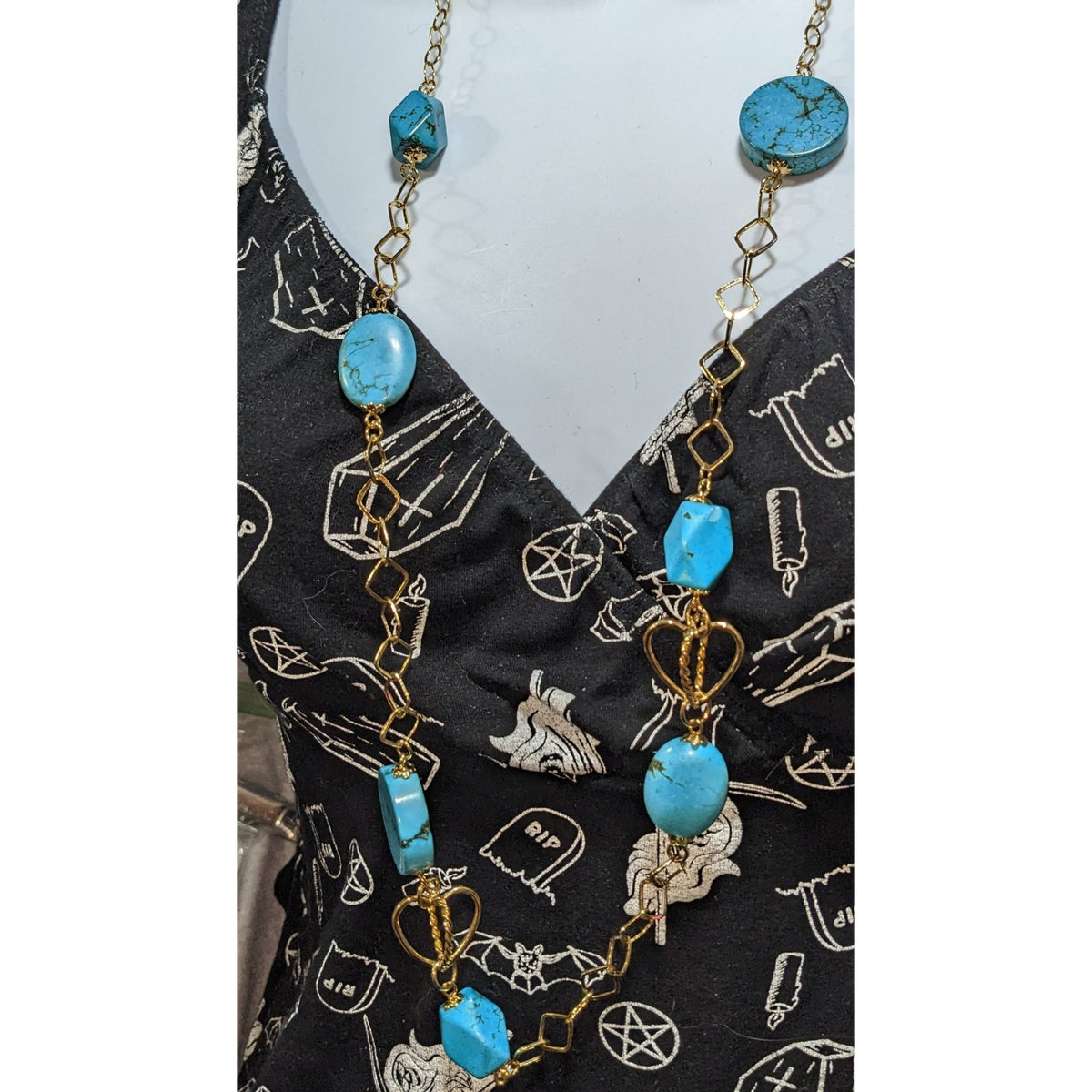 Vintage Chateau D'Argante 925 Turquoise Boho Long Statement Necklace 36 Inch