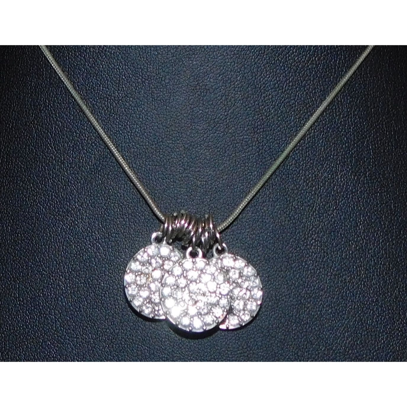 Casual Glam Triple Rhinestone Medallion Silver Tone Necklace