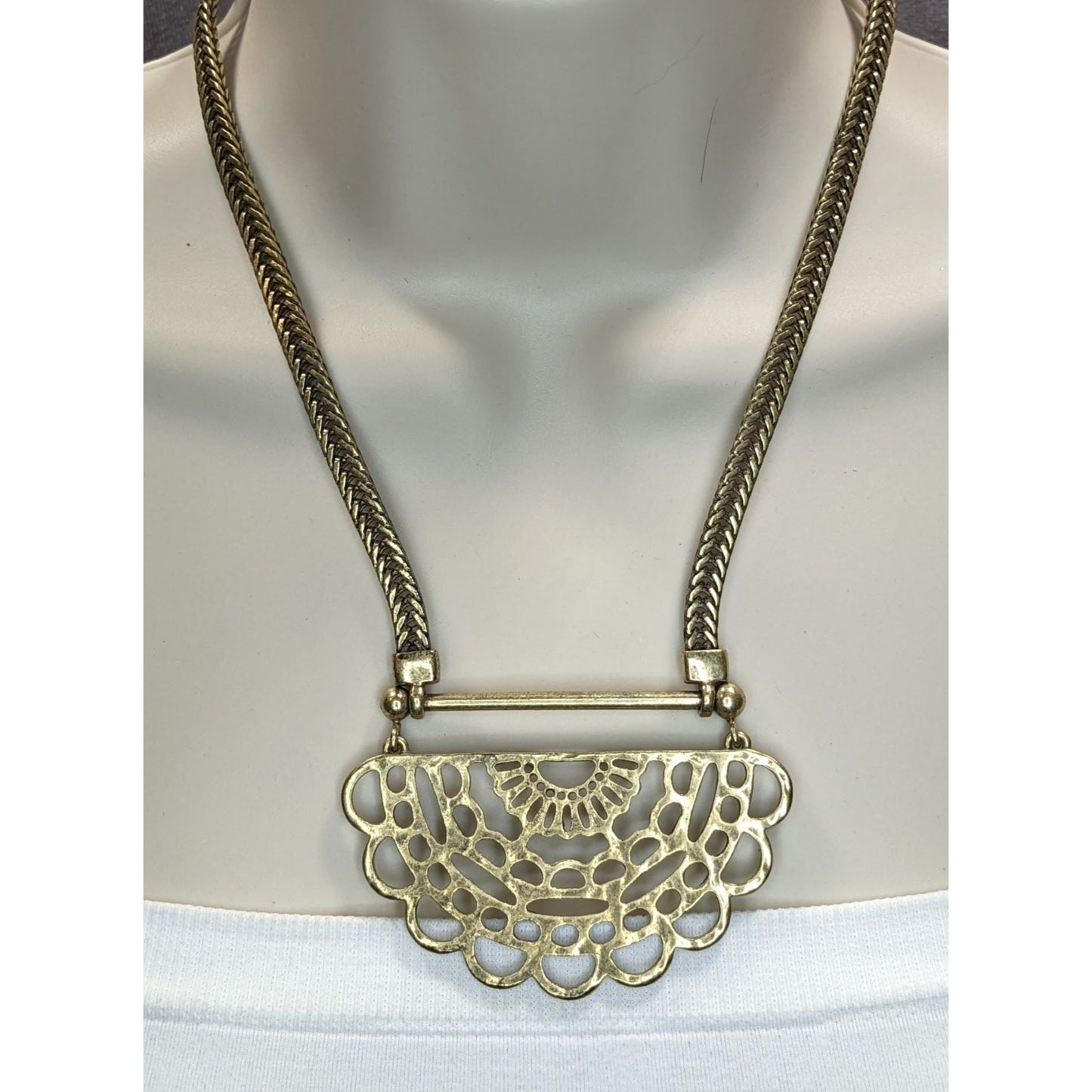 Vintage Lucky Brand Half Mandala Pendant Necklace Gold Tone Boho Statement Jewelry